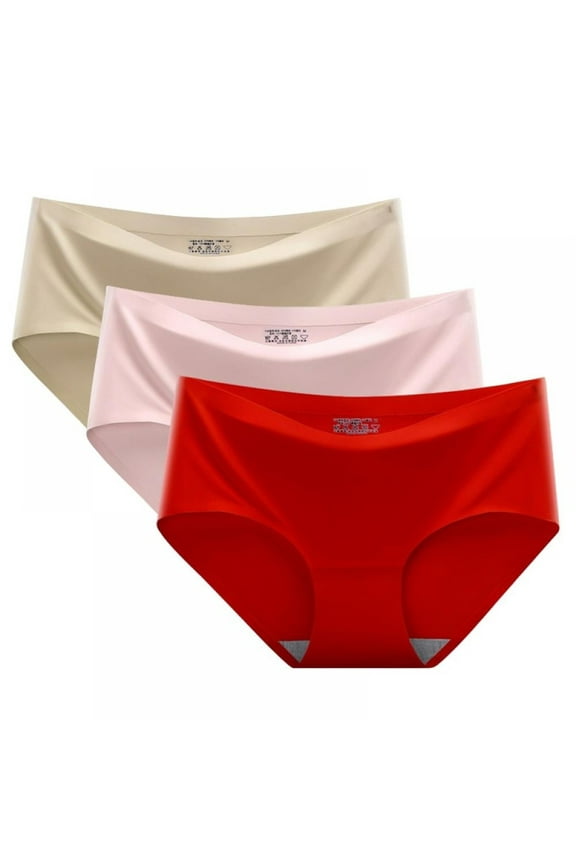 Lace Underwear With Silky Tactile 3 Pack Breathable Nylon Fabric Cotton Crotch Middle Waist No Show, Red Middle Waist Lace Underwear 3 Pack, Red 2XL, Size M-2XL