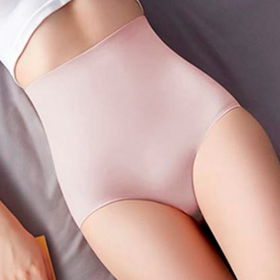 ZhangNan Solid Color Breathable Microfiber Briefs High Waist Ice Silk Seamless Underpants Soft Relaxed Fit, Pink High Waist Seamless Microfiber Underwear, Pink 2XL, Size L-3XL
