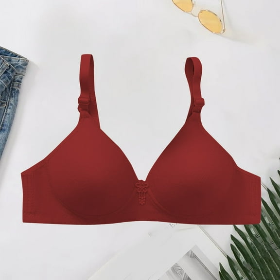 ZhangNan Thin Plus Size Lingerie Without Underwire Gathering Anti Sagging Bra Soft Polyester Fabric Supportive For Daily Wear, Red L, Size M-2XL