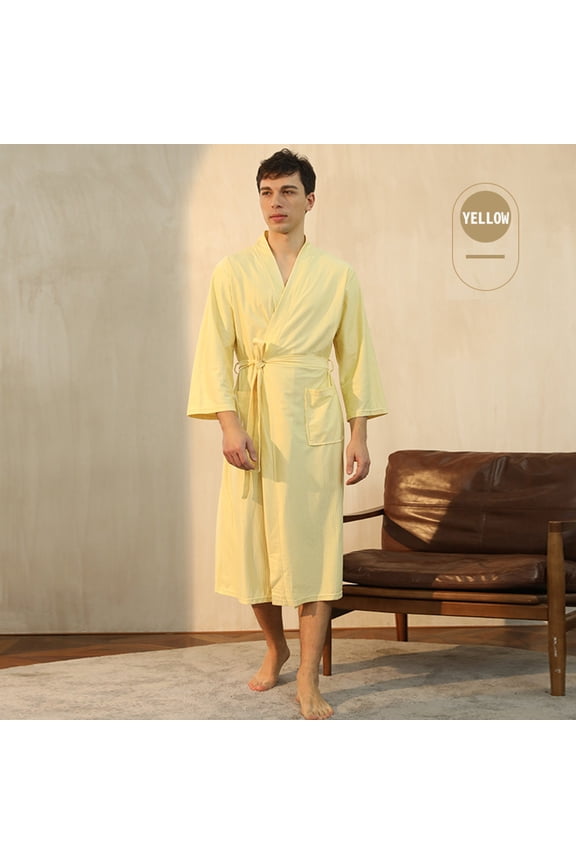 Unisex Pocket Breathable Knee Length Bathrobe Splicing Soft SPA Robe Comfortable Polyester Fabric, One Size, Size M-3XL