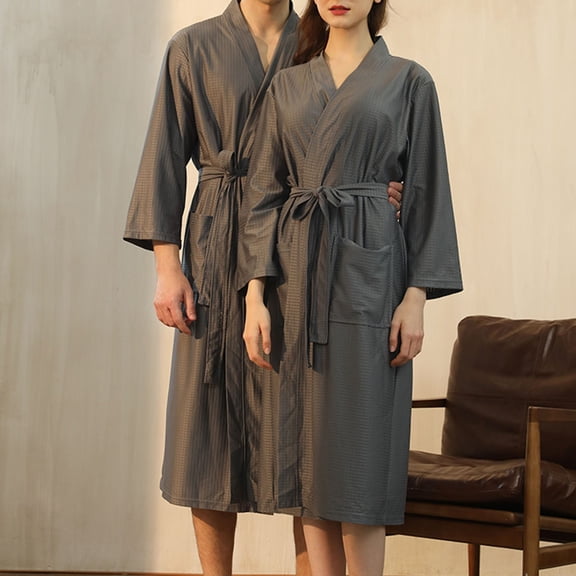 ZhangNan Unisex Pocket Breathable Knee Length Bathrobe Splicing Soft SPA Robe Comfortable Polyester Fabric, One Size, Size M-3XL