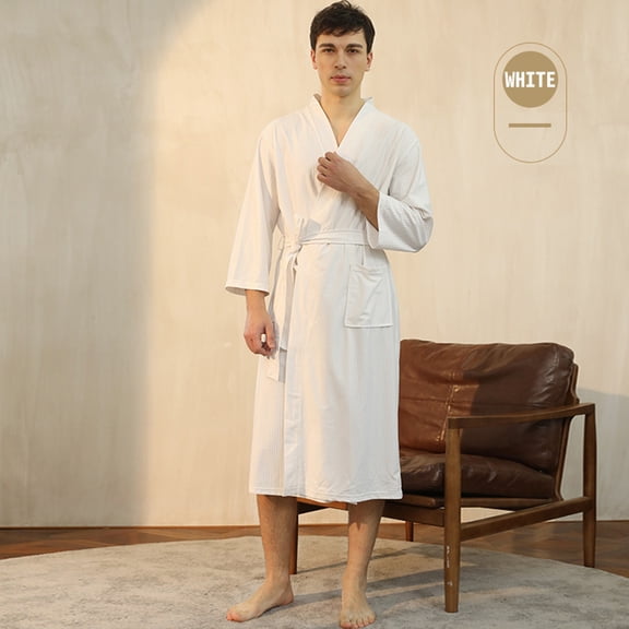 ZhangNan Unisex Pocket Breathable Knee Length Bathrobe Splicing Soft SPA Robe Comfortable Polyester Fabric, One Size, Size M-3XL