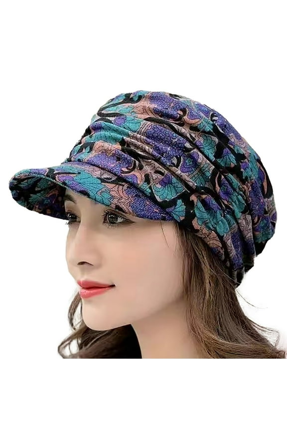 Baseball Cap for Graceful Women Short Brim Warm Foldable Earflap Cap Ethnic Style Floral Print Autumn Winter Hat Daily Clothing Fashion Winter Accessories