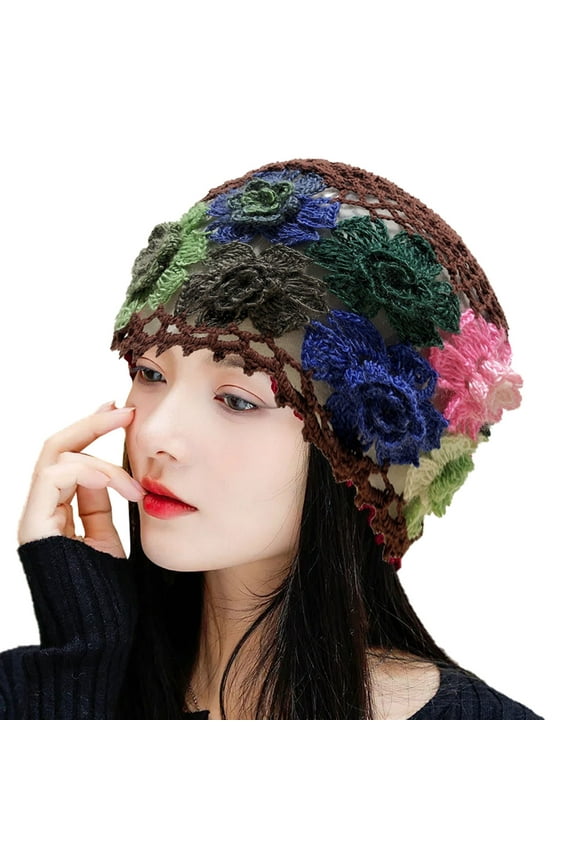 Beanie for Delicate Women Vintage Handmade Embroideried Cotton Crochet Knit Hollow Out Floral Knit Hat Fall Fashion Must Have