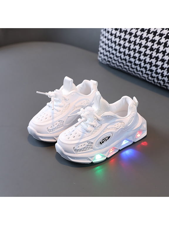 Kid-s Light Up Shoes Tod-dler Breathable LED Sneakers B-oys and G-irls Soft Sole Walking