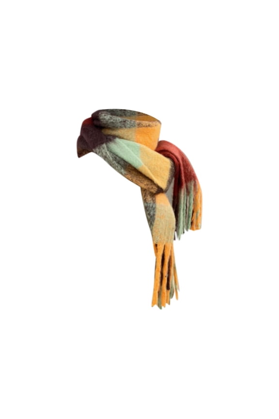 Scarf for Elegant Women Woven Knitted Scarf with Colourful Check Pattern and Long Thick Fringes Warm Winter Fashion Winter Accessories