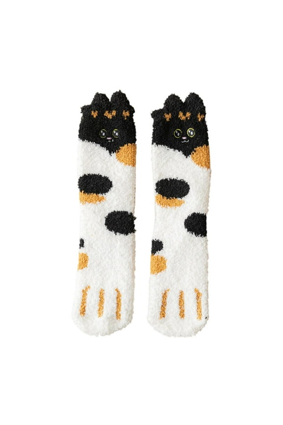 Socks for Elegant Women Fuzzy Cat Socks Fluffy Cozy Slipper Socks Winter Sleeping Socks with Cat Pattern for Girls Gifts Trendy Winter Accessories