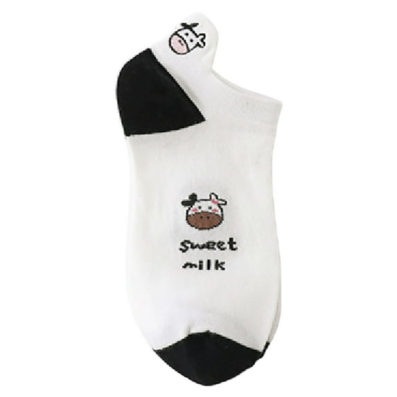 Zhangnan Socks for Pretty Women Socks Short Bootie Fuzzy Breathable Cute Ankle Cotton Cow Pattern Fashion Japanese Heel Embroidery Machine Cat Socks Fall Fashion Must Have