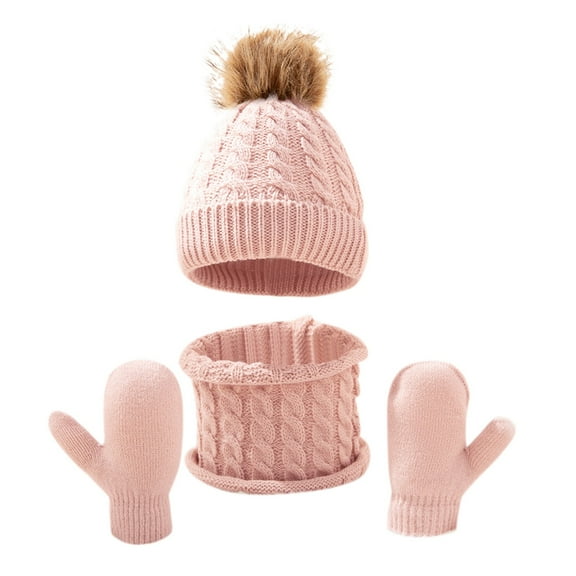 Zhangnan Thermal Set for Cute Girls and Boys Winter Hat Scarf Glove Set Knit Fleece Lined Neck Warmer Mittens for Boys Girls Fashion Winter Accessories