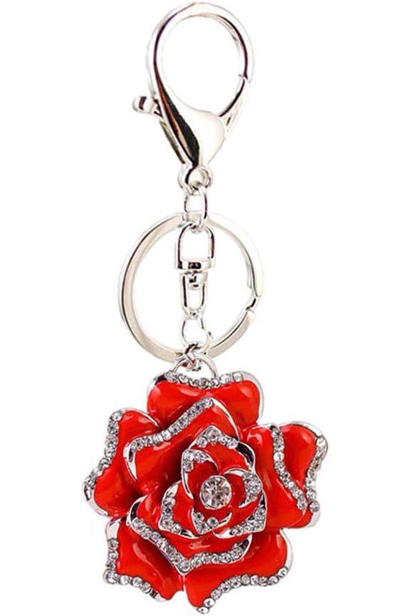 Crystal Rose Charm Key Ring Rhinestone Sparkling Rose Keychain Charm Blingbling Pendant Car Key Pendant Key Holder Rhinestone Pendant Girls Bag Purse Car Keychain