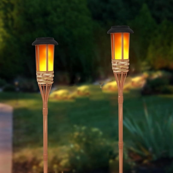Zhangyh Flickering Flames Solar Powered Lights Outdoor, Waterproof 12LED Bamboo Solar Torch Lights Landscape Garden Decorative Lighting for Courtyard Pathway Fence Lawn Lamp Spotlights