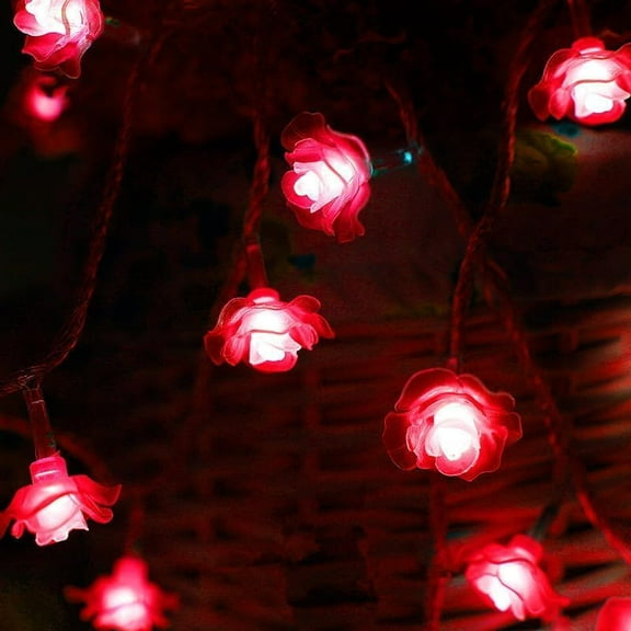 Zhangyh Flower String Lights, Battery Powered 4M 40LED Rose Flower Fairy Light with 2 Lighting Modes Flower Christmas Lights for Indoor Outdoor Garden Décor