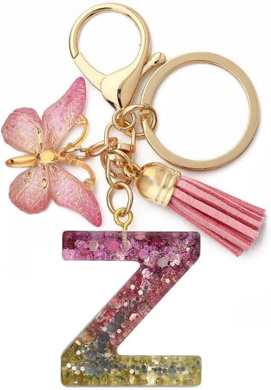 Personalized Initial Letter Keychain With Tassel - Pink Snow 'I', Resin Gift For Women & Teen Girls
