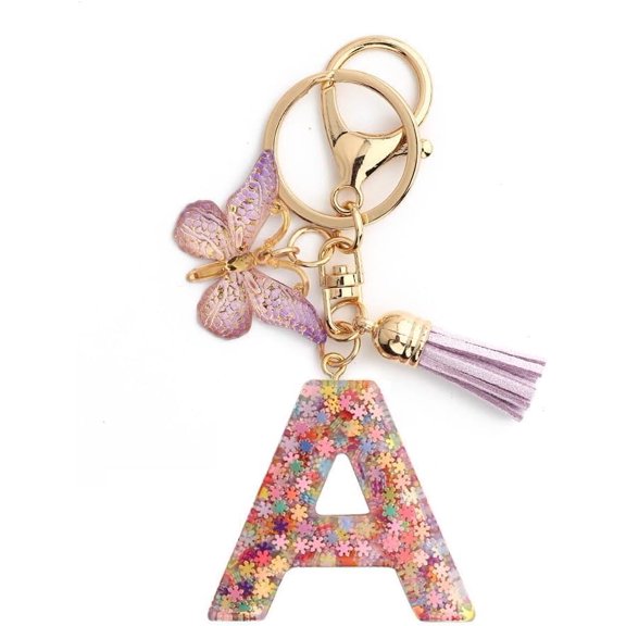 Zhangyh Letter Keychain: Initial Letter Keychain,Purple Butterfly Letters Backpack Keychains for Girls Boys
