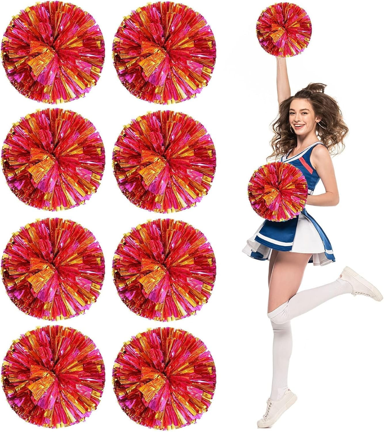 Zhangyh Pom Poms Cheerleading,Fluffy Cheerleader Pompoms with Finger Friendly Ring,Metallic Pom Poms Cheerleading for Celebration (Blue, 4 Pack)