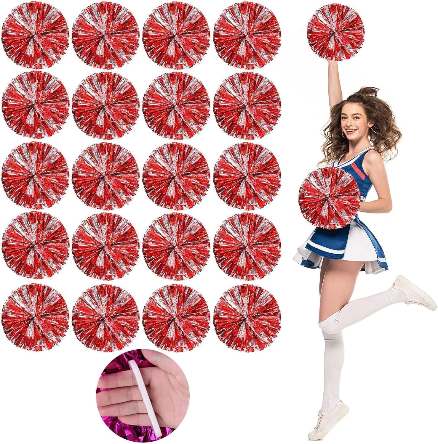 Zhangyh Pom Poms Cheerleading,Fluffy Cheerleader Pompoms with Finger Friendly Ring,Metallic Pom Poms Cheerleading for Celebration (Blue, 4 Pack)
