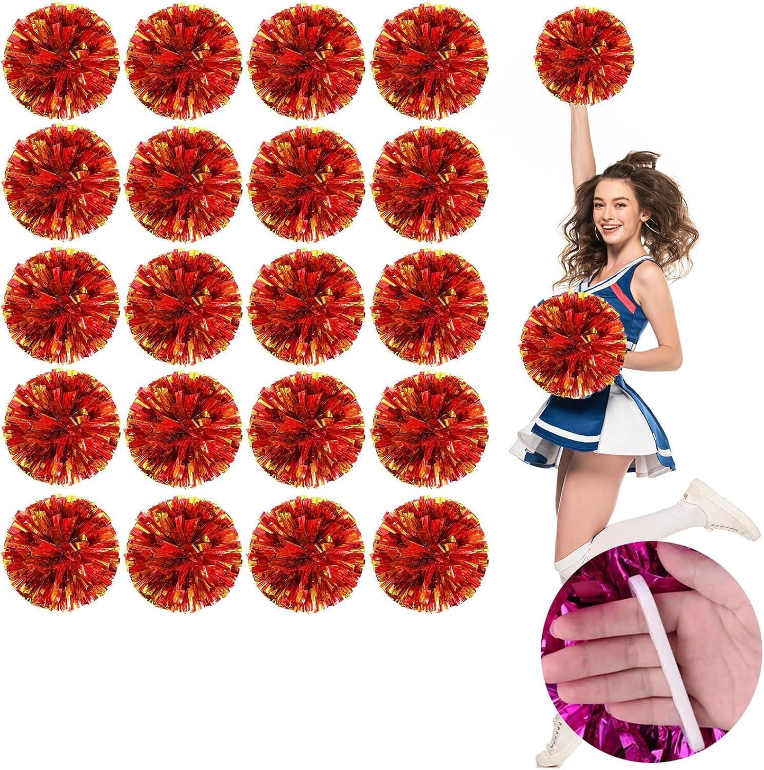Zhangyh Pom Poms Cheerleading,Fluffy Cheerleader Pompoms with Finger Friendly Ring,Metallic Pom Poms Cheerleading for Celebration (Blue, 4 Pack)