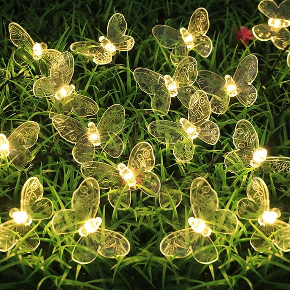 Zhangyh Purple Butterfly String Lights Outdoor, Waterproof 5M 20LED Warm White Butterfly Solar Fairy Decorative Lights for Garden Landscape Party Birthday Wedding Christmas Lighting Decorations