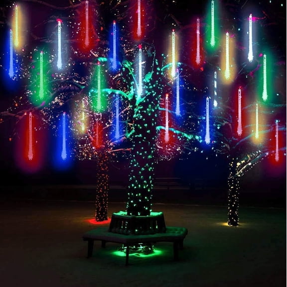 Zhangyh Solar Meteor Shower Lights,30cm 10 Tubes 360LED Falling Raindrop Cascading Icicle Fairy Lights,Decorative rain String Lights for Holiday Party Wedding Christmas Tree Decoration