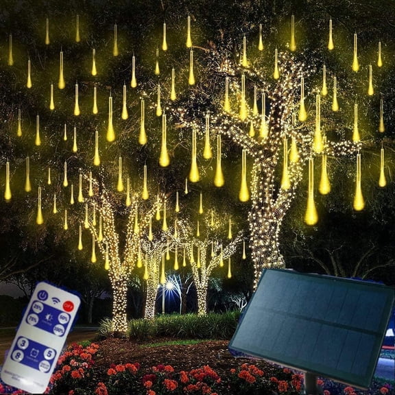 Zhangyh Solar Meteor Shower Lights,30cm 10 Tubes 360LED with Remote Falling Raindrop Cascading Icicle Fairy Lights,Decorative Rain String Lights for Decoration