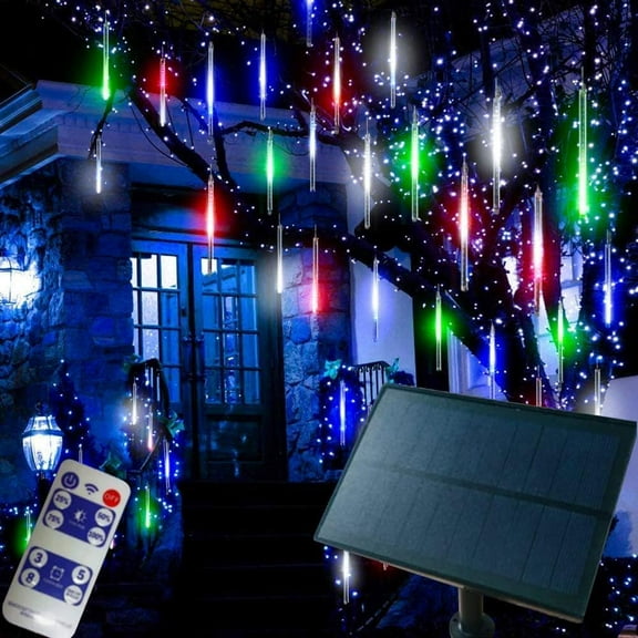 Zhangyh Solar Meteor Shower Lights,30cm 10 Tubes 360LED with Remote Falling Raindrop Cascading Icicle Fairy Lights,Decorative Rain String Lights for Decoration
