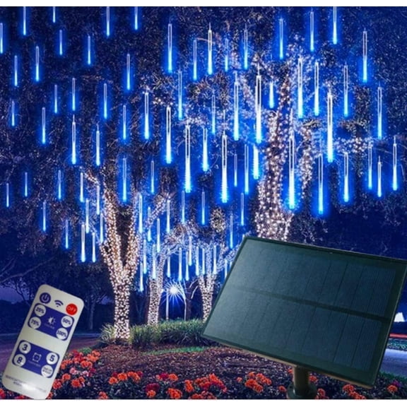 Zhangyh Solar Meteor Shower Lights,30cm 8 Tubes LED with Remote Falling Raindrop Cascading Icicle Fairy Lights,Decorative Rain String Lights for Decoration