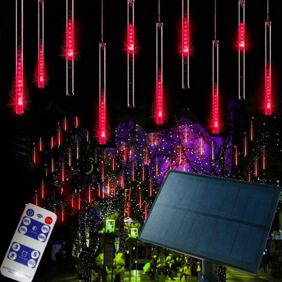 Zhangyh Solar Meteor Shower Lights,30cm 8 Tubes LED with Remote Falling Raindrop Cascading Icicle Fairy Lights,Decorative Rain String Lights for Decoration