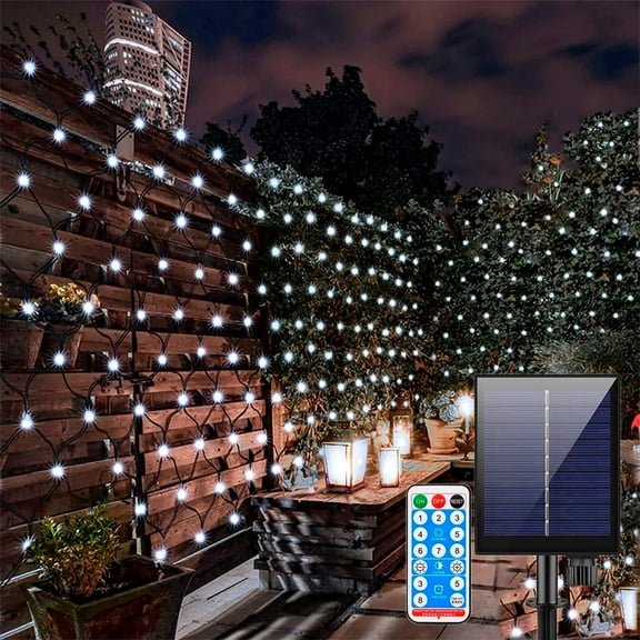 Zhangyh Solar Net String Lights, 192LED 3X2M Net Mesh Fairy Lights,with Remote 8 Modes Net Mesh Solar Powered Icicle Christmas Lights for Outdoor Indoor Garden Decorations