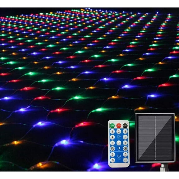 Zhangyh Solar Net String Lights, 96LED 1.5X1.5m Net Mesh Fairy Lights,with Remote 8 Modes Net Mesh Solar Powered Icicle Christmas Lights for Outdoor Indoor Garden Decorations