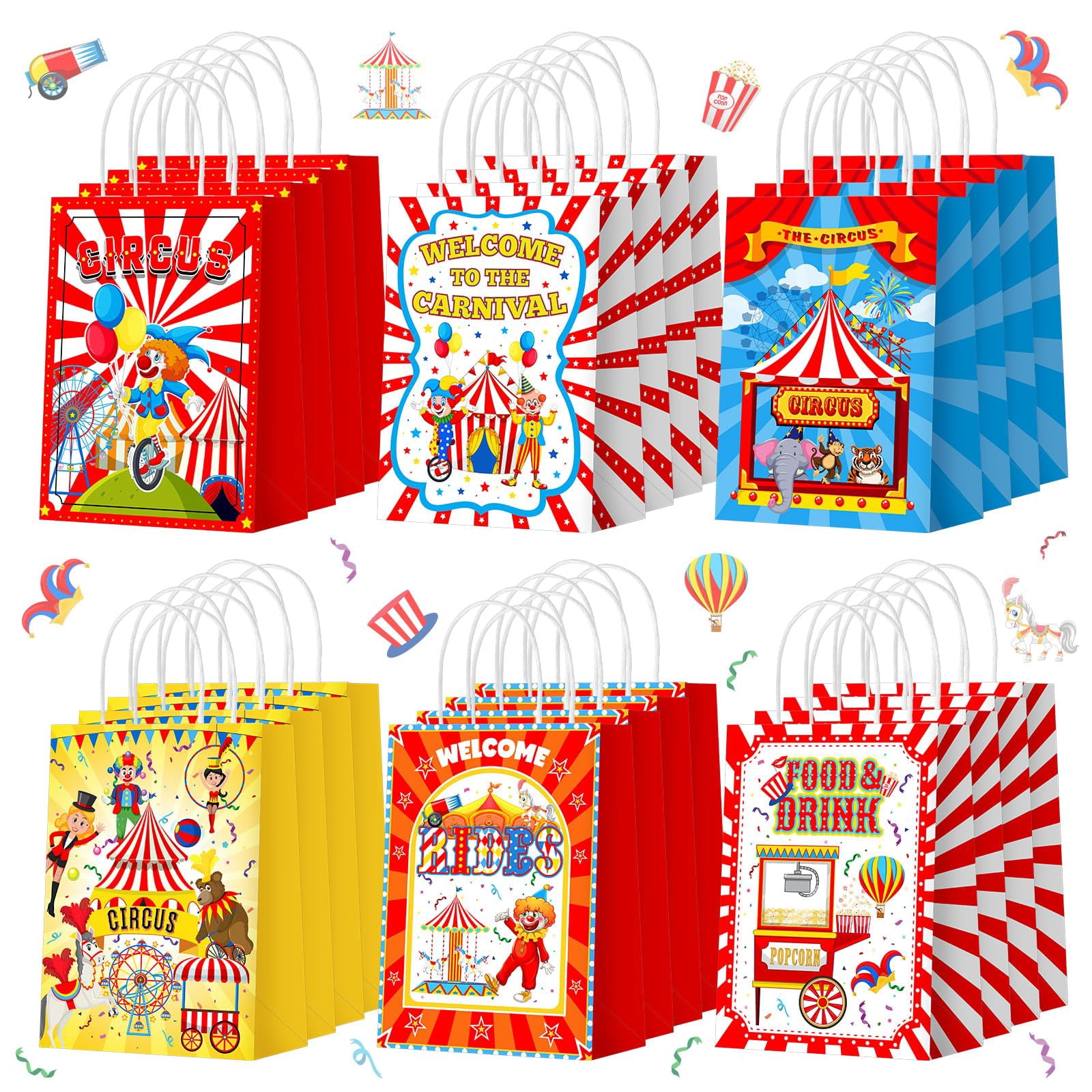 24 Pack Clear Happy Birthday Gift Bags With Handles - PVC Plastic Goodie Bags, 7.8x7.8x3.1 Inches, Includes Ribbon