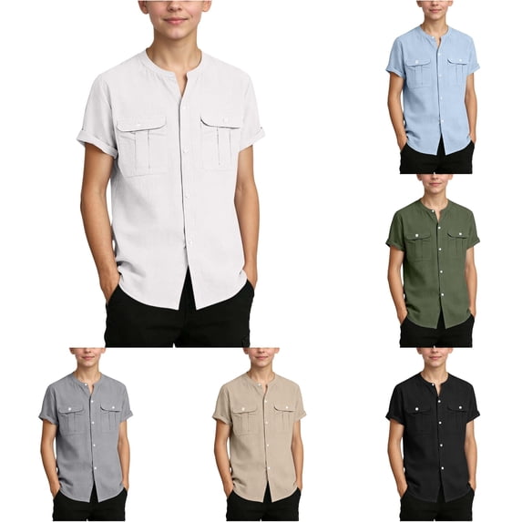 Zhanqunnn Boys Casual Short Sleeve Button Down Shirt Summer Beach Collar Kids, Size 5-6 Years