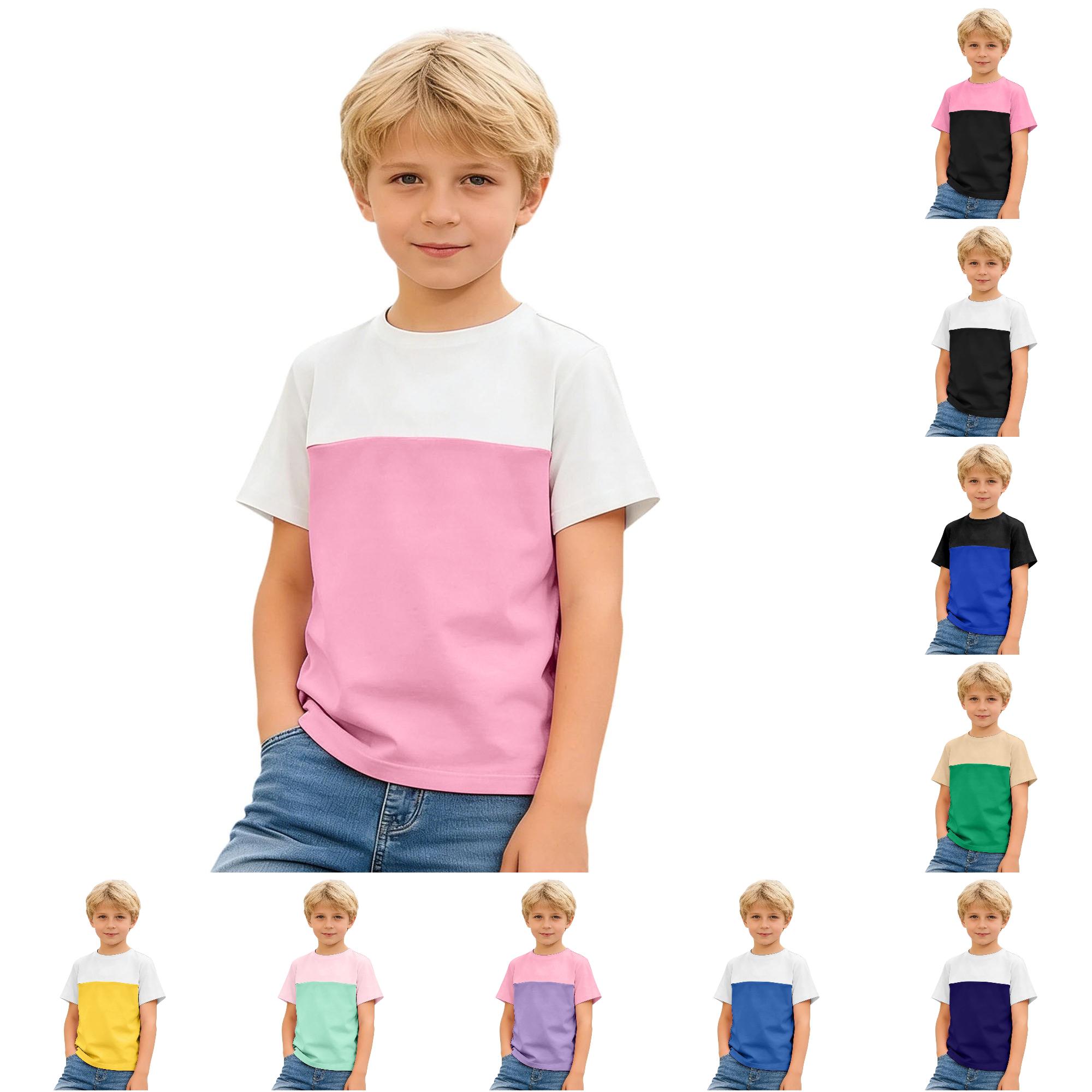 Zhanqunnn Boys Color Short Sleeve Contrast Design Soft Kids Breathable Daily, Size 4-5 Years