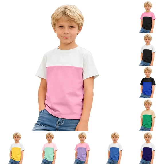 Zhanqunnn Boys Color Short Sleeve Contrast Design Soft Kids Breathable Daily, Size 8-9 Years