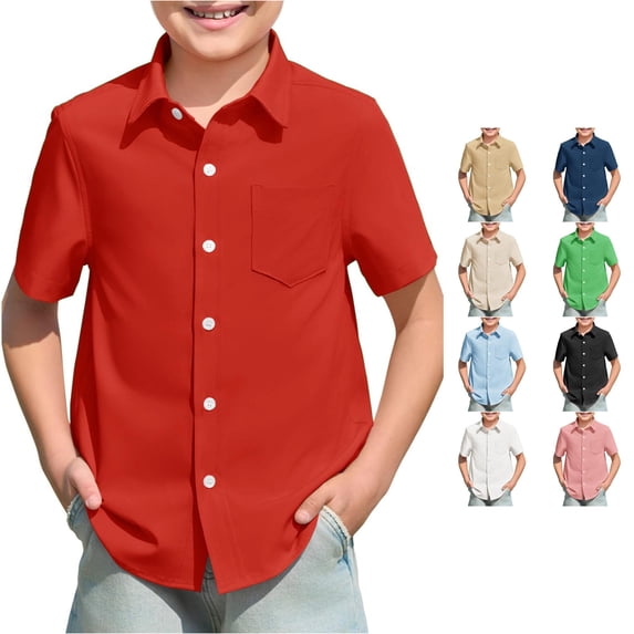 Zhanqunnn Boys Girls Button Down Pocket Shirts Short Sleeve Gradient Summer Beach, Size 9-10 Years