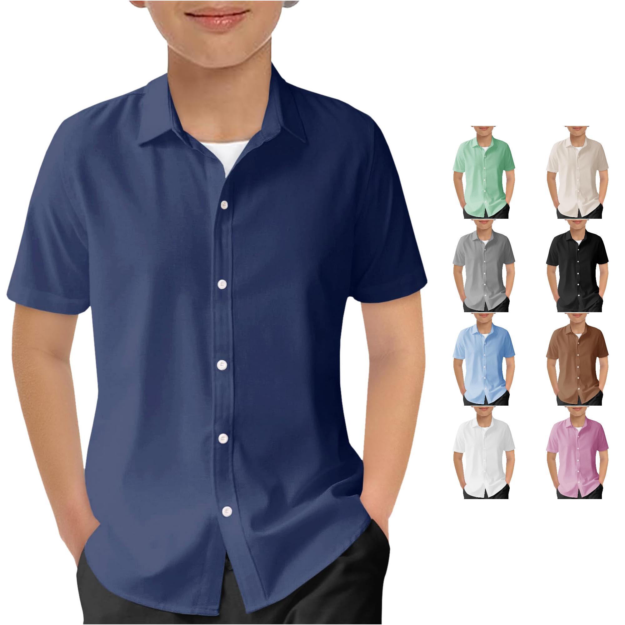 Zhanqunnn Boys Girls Button Down Shirts Short Sleeve Gradient Summer Casual Beach, Size 7-8 Years