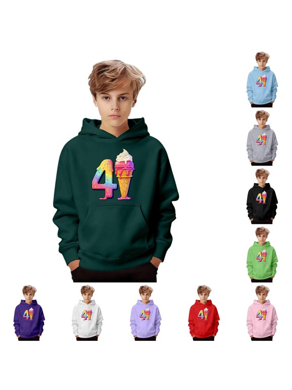 Boys Girls Graphic Print Hooded Sweatshirt Kids Pullover Casual Jacket With Pocket For Children Youth Dip Set Hoodie, Size 11-12 Years