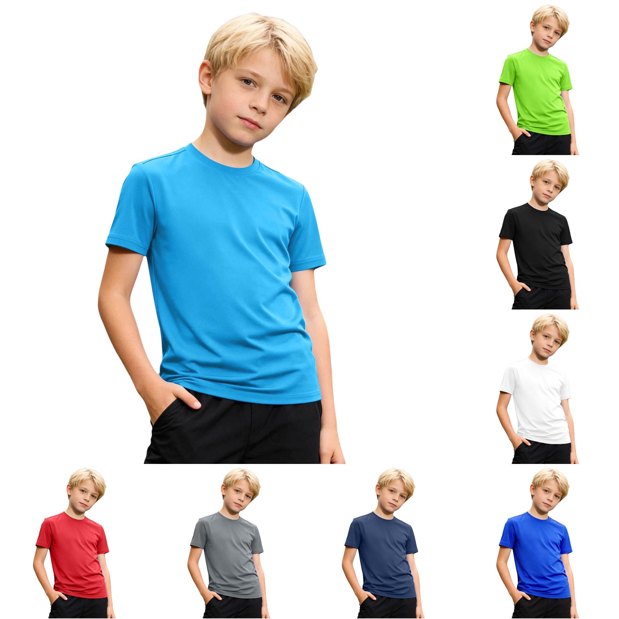 Zhanqunnn Boys Girls Short Sleeve Round Neck Athletic Stretch Summer Tee Kids, Size 13-14 Years