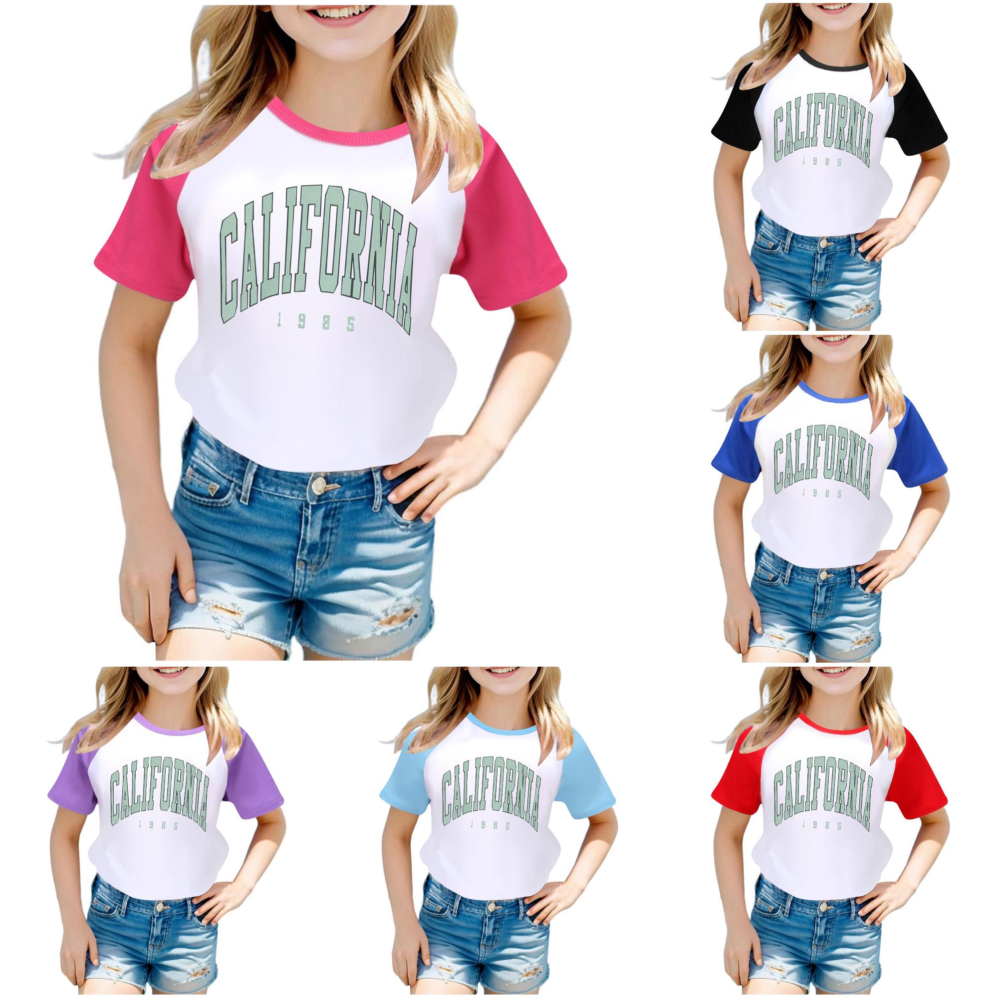 Zhanqunnn Boys Girls US City Print Raglan Short Sleeve T Shirt 3426, Size 6-7 Years