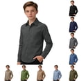 thumbnail image 1 of Zhanqunnn Boys Long Sleeve Button Down Shirt Linen Blend Classic Fit School Daily, Size 15-16 Years, 1 of 4