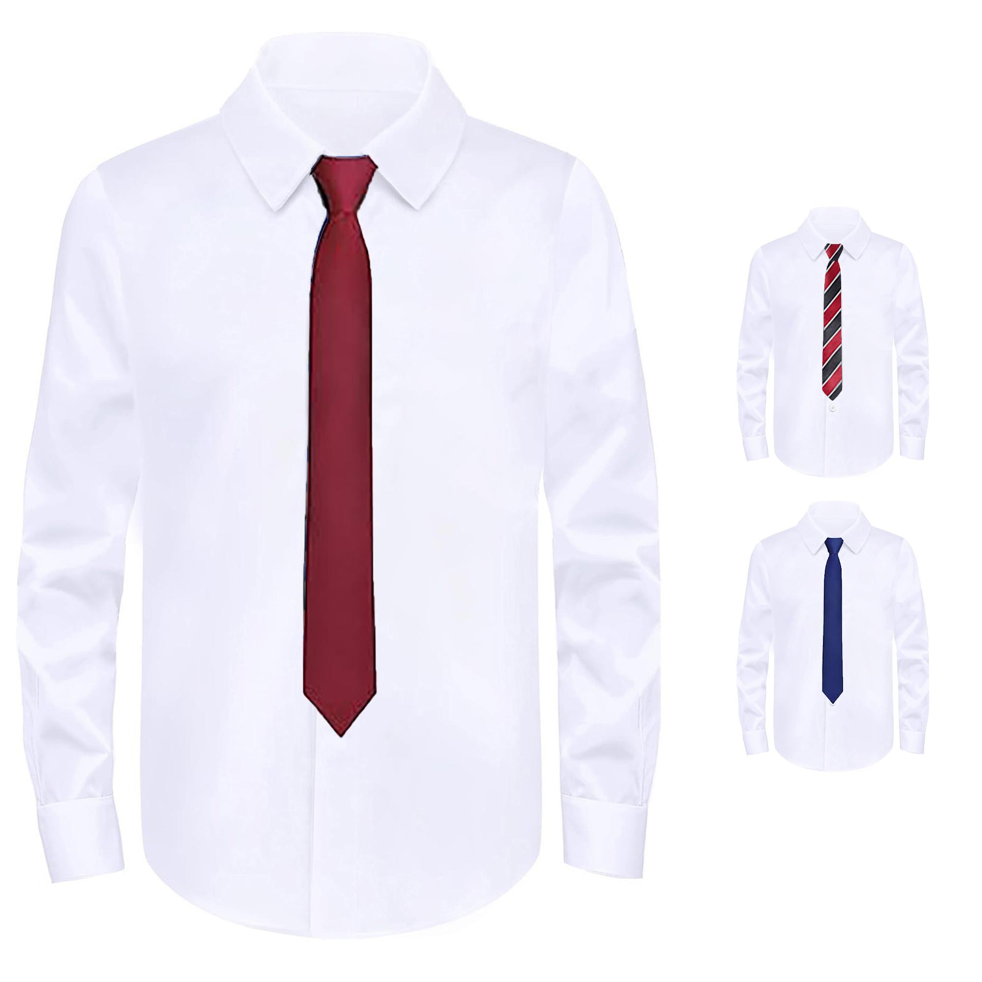 Zhanqunnn Boys Long Sleeve Dress Shirt Classic White Formal School Kids Button Down, Size 2-3 Years