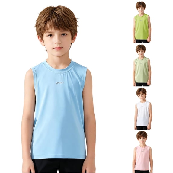 Zhanqunnn Boys Mesh Tank Kids Sportswear Sleeveless Summer Lightweight Athletic, Size 5-6 Years