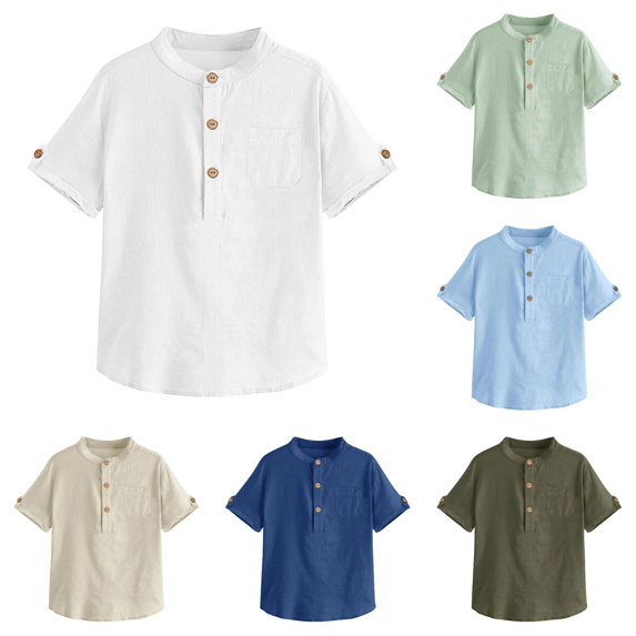 Zhanqunnn Boys Short Sleeve Shirt Button Up Dress Shirts Tees Pockets, Size 11-12 Years