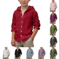 thumbnail image 1 of Zhanqunnn Boys Summer Hooded Shirt Long Sleeve Button Down Beach Breathable Youth, Size 14-15 Years, 1 of 5