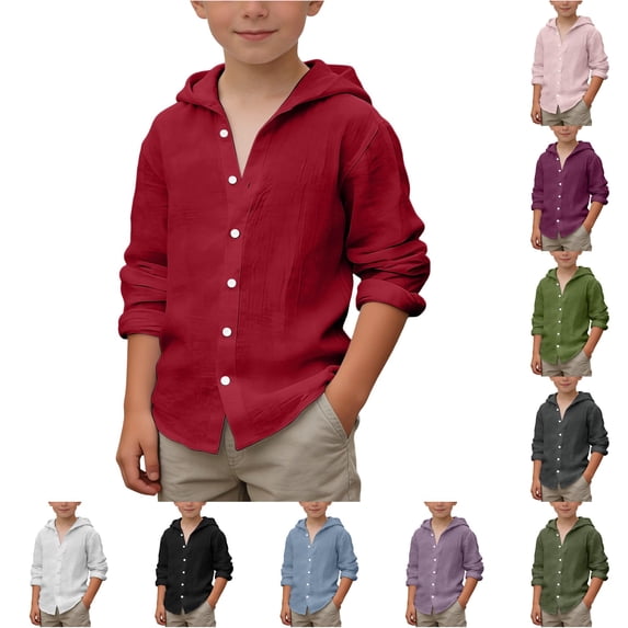 Zhanqunnn Boys Summer Hooded Shirt Long Sleeve Button Down Beach Breathable Youth, Size 14-15 Years