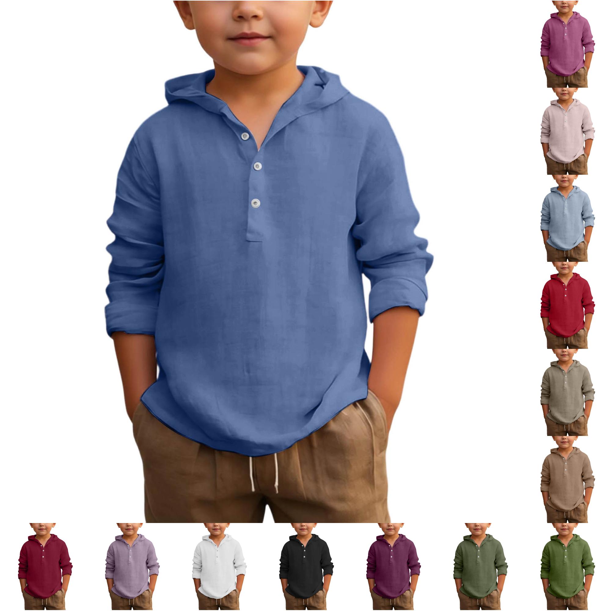 Zhanqunnn Boys Summer Hooded Shirt Long Sleeve Button Down Beach Breathable Youth, Size 4-5 Years