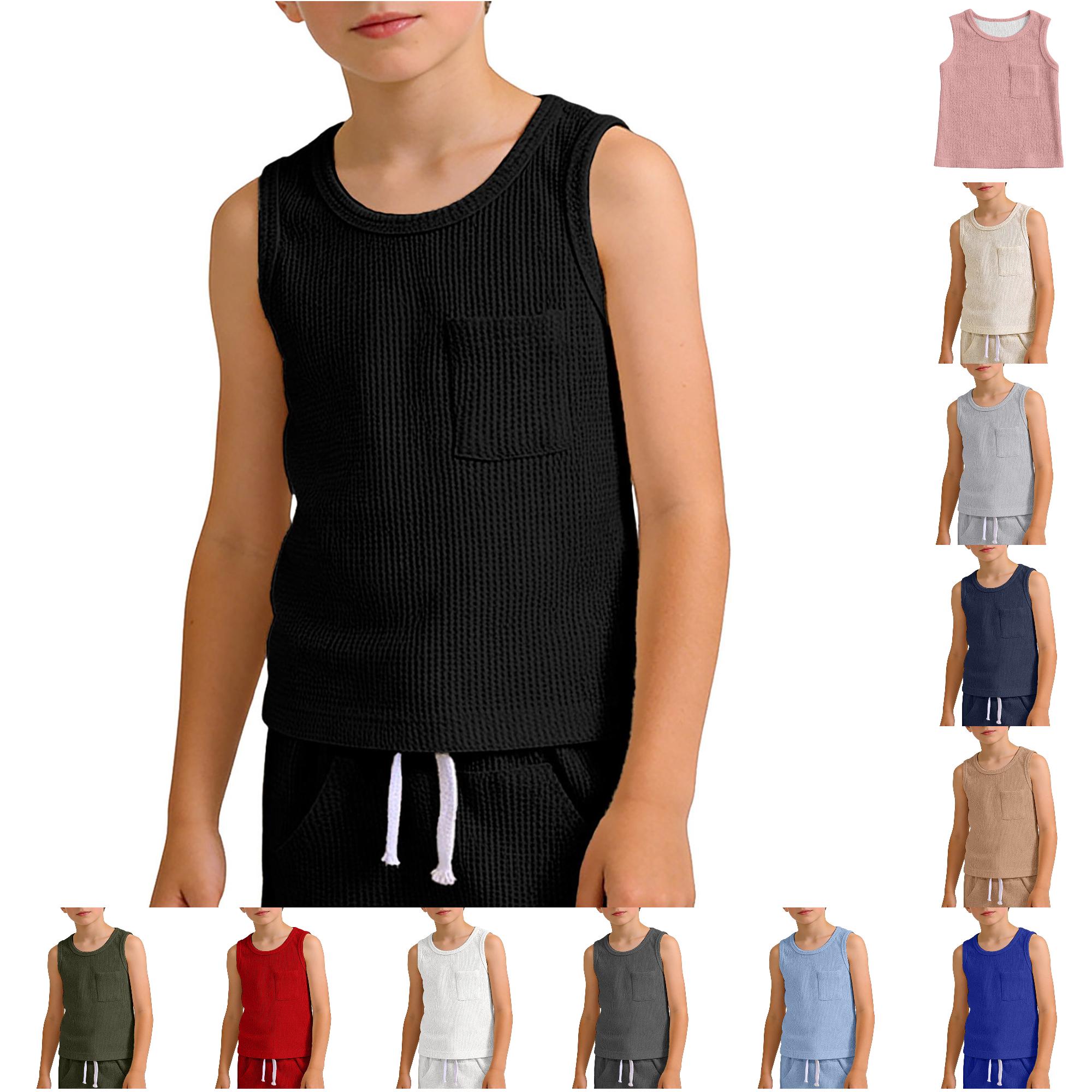 Zhanqunnn Boys Tank Tops Sleeveless Crew Neck Undershirts Kids Pockets Athletic, Size 12-13 Years