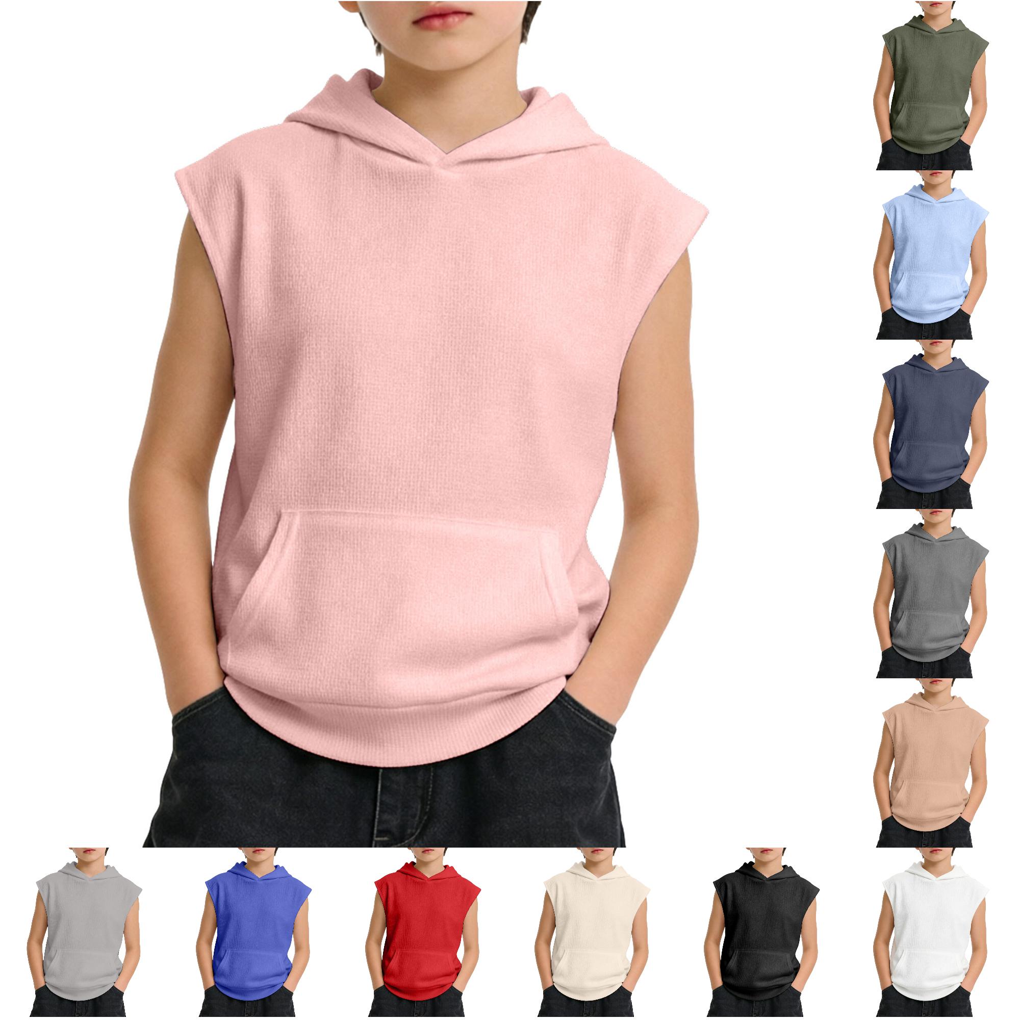 Zhanqunnn Boys Tank Tops Undershirt Hoodie Sleeveless Athletic Workout Muscle, Size 9-10 Years