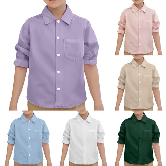 Zhanqunnn Child Boys Girls Shirt Solid Long Sleeve Toddler Kids Gentleman Lapel, Size 7-8 Years