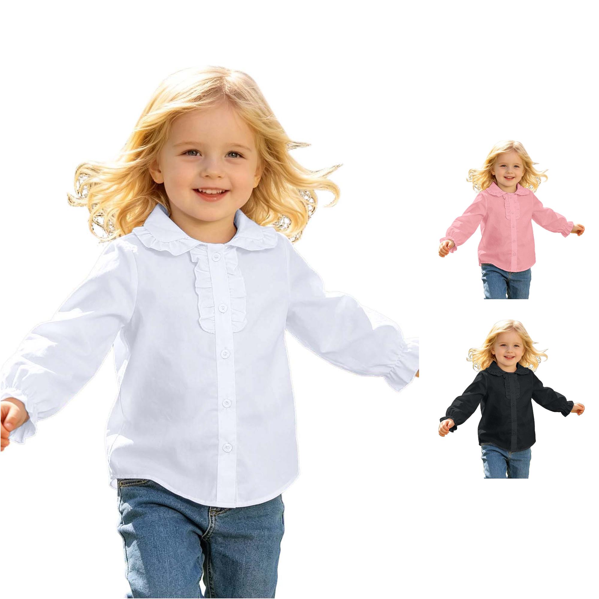 Zhanqunnn Child Girls Shirt Solid Long Sleeve Toddler Kids Ruffles Tops, Size 8-9 Years