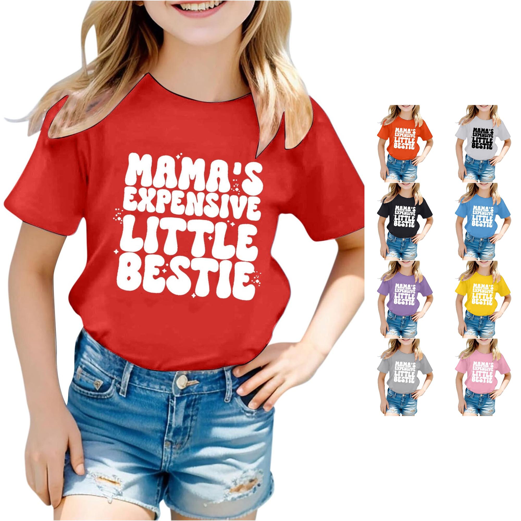 Zhanqunnn Children Casual Letter Pattern Multicolor Round Neck Short Sleeves, Size 12-13 Years